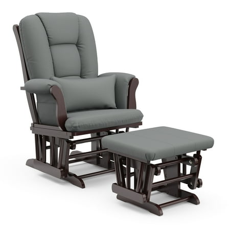 Storkcraft Tuscany Glider and Ottoman with Lower Lumbar Pillow, Cherry Finish with Gray Cushions