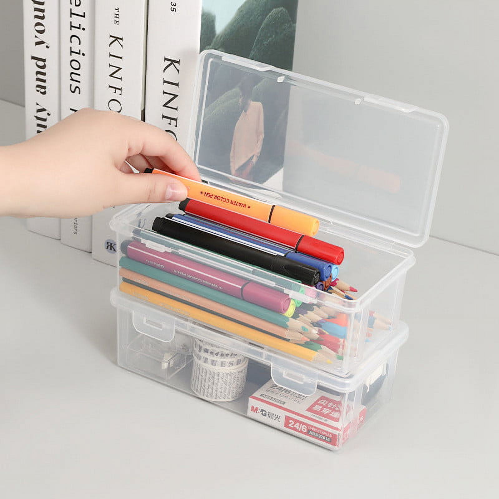 2/4pcs Plastic Clear Storage Box, Large Capacity Transparent Box, Desktop  Pen Pencil Marker Box, Flip Organizer With Hinged Lid, Back To School Suppli