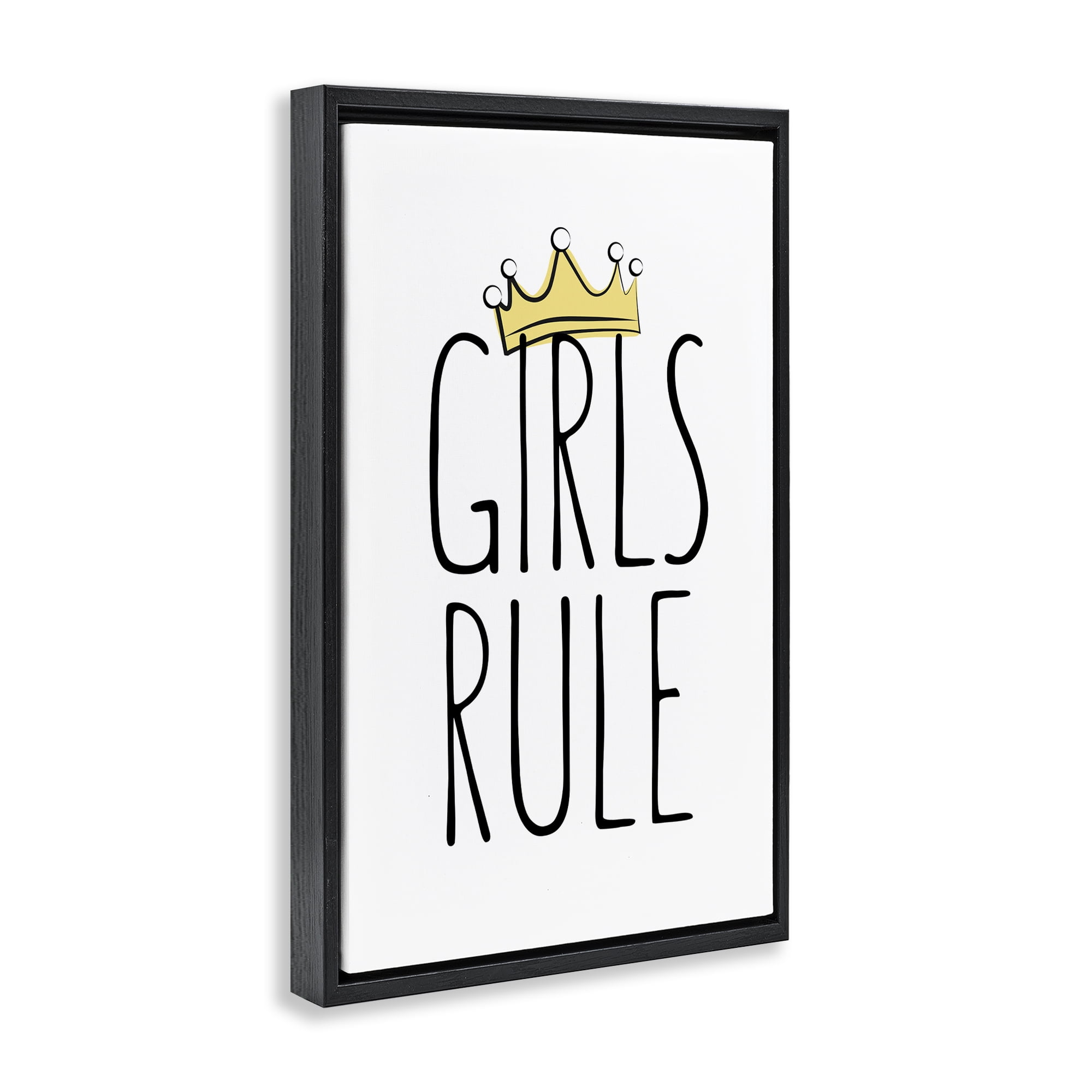 Stupell Industries Girls Rule with Crown Text & Numbers Painting Black Floater Framed Canvas Art Print Wall Art, 17 x 25
