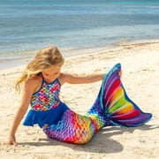 Fin Fun Mermaidens - Mermaid Swimming Tails with Monofin for Kids, Kids 6 Size, Rainbow Reef, 2 Pcs
