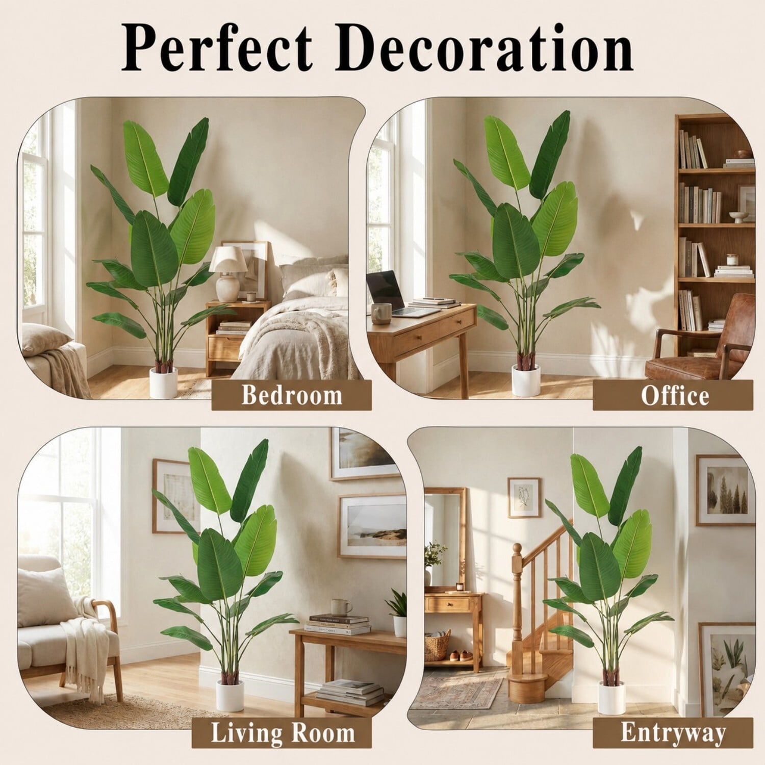Easy4Home 4FT Artificial Plant Fake Tropical Palm Tree Potted Indoor Faux Floor Plant for Home Office Decor, White Pot