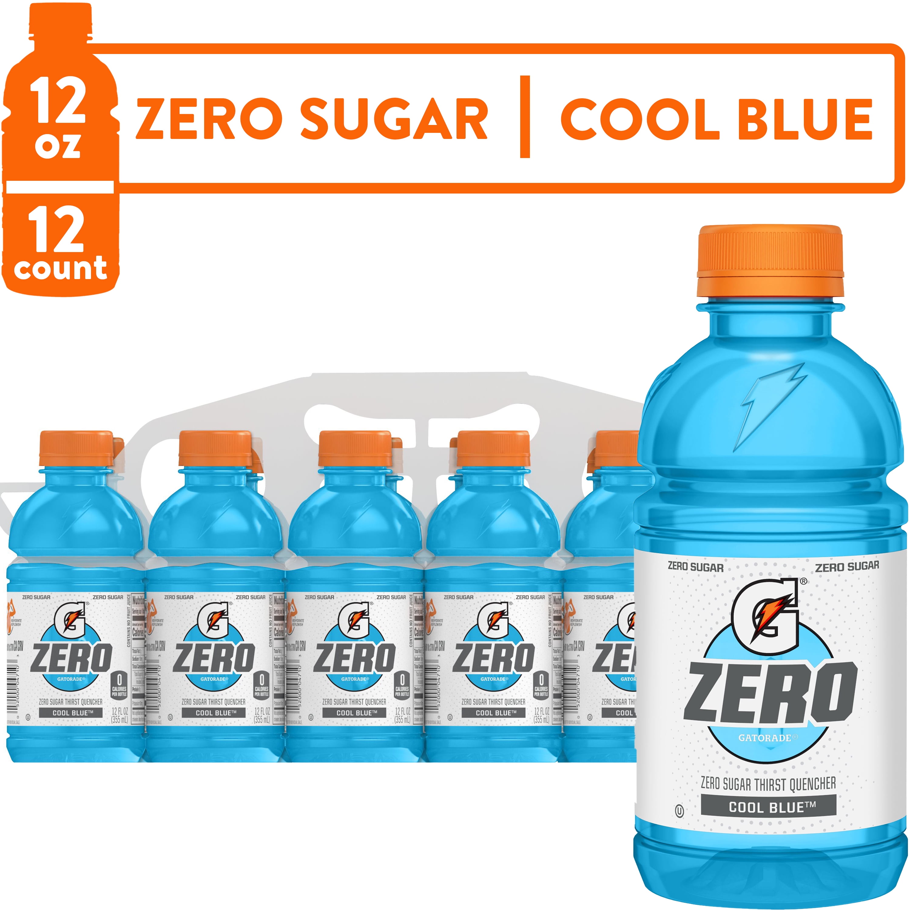 Gatorade G Zero Sugar Cool Blue Thirst Quencher Sports Drink, 12 oz, 12 Pack Bottles