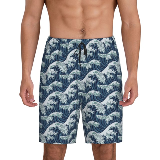 Fotbe A Japanese Great Wave Pantalones Cortos de Pijama para Hombre, Ropa de Dormir, Pantalones de Pijama Cortos para Hombre-3X-Large