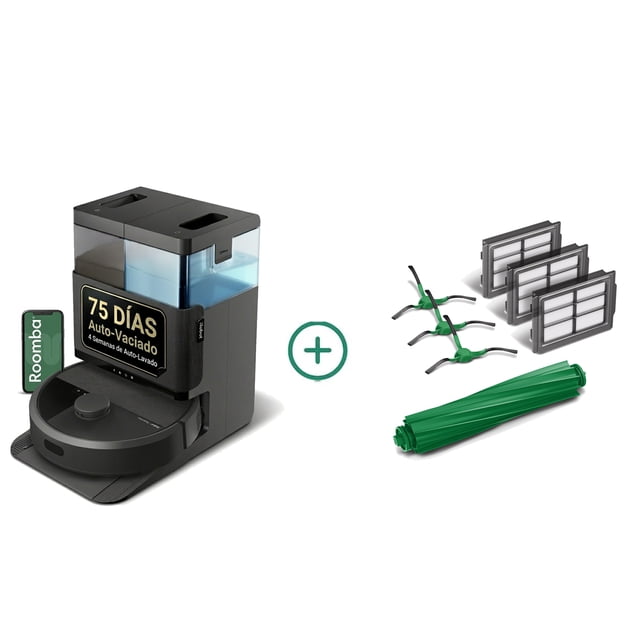 iRobot Roomba 405 Combo Robot Aspirador y Trapeador con Base AutoWash, Autovaciado hasta 75 Días, Autolimpieza y Secado de Paños, Navegación Inteligente, Incluye Kit de Repuestos