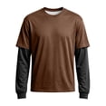 thumbnail image 5 of Men's T-Shirt Fake Two-Piece Layered Look Contrast Sleeve Casual Long Sleeve Pullover Fall Solid Color Top, 5 of 6