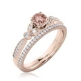 thumbnail image 3 of Bridal Set 2.00 Carat Round Cut Morganite And Diamond Moissanite Engagement Ring, Matching Wedding Band in 925 Sterling Silver With 18k Rose Gold Plating, Leaf Ring, Promise Ring, Anniversary Gift, 3 of 3