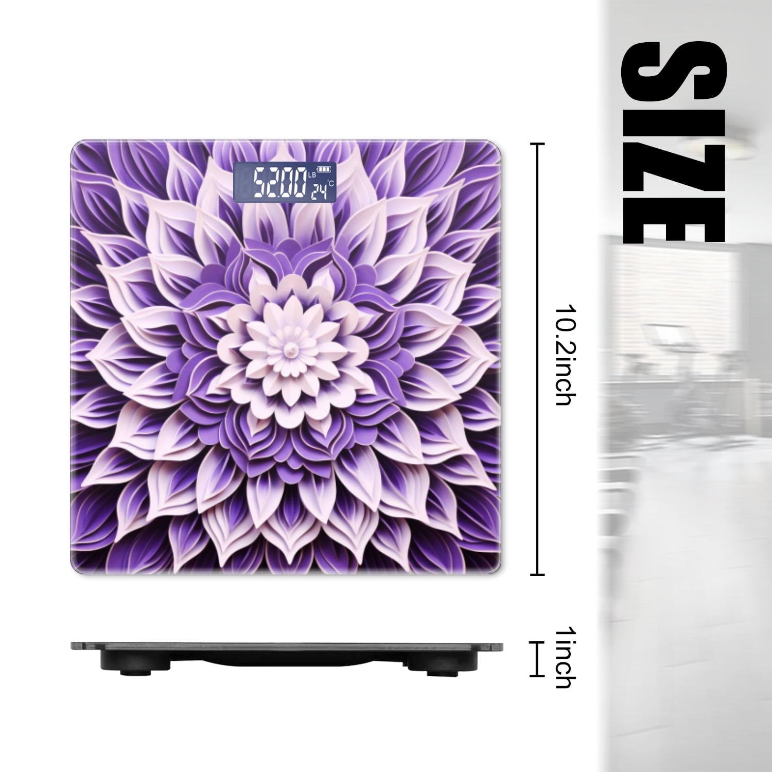 High Precision Body Weight Scale Smart Bathroom Scales with Large LCD Display(400lbs),Decorative for Bedroom-Purple Flower Mandala With Petals Made Of Paper Cut