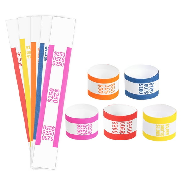 Uxcell Pack of 175 Money Band Bundles, Self-Adhesive Bill Wrappers, 4.92x3.07 Inch, Orange/Blue/Pink/Red/Yellow