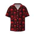 thumbnail image 4 of Uemuo Red Skulls Pattern Cotton Linen Short Sleeve Shirts,Casual Lightweight Button Down Shirts,Vacation Beach Summer Tops-, 4 of 7