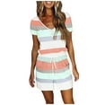 thumbnail image 2 of Baqcunre Women's Striped Lace-Up Short Sleeve Romper Shorts,Color Pink,Size S-XXL, 2 of 5