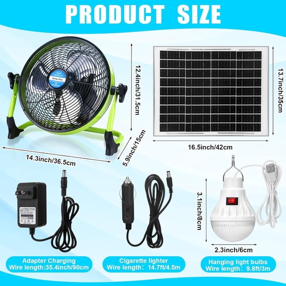 10 Inch Portable Rechargeable Fan, 15000mah 20w Battery Powered, Solar Powered Camping Fan with Panel and Light for Outside, Home, Travel, Chicken Coop, Dog House, Shed, Greenhouse