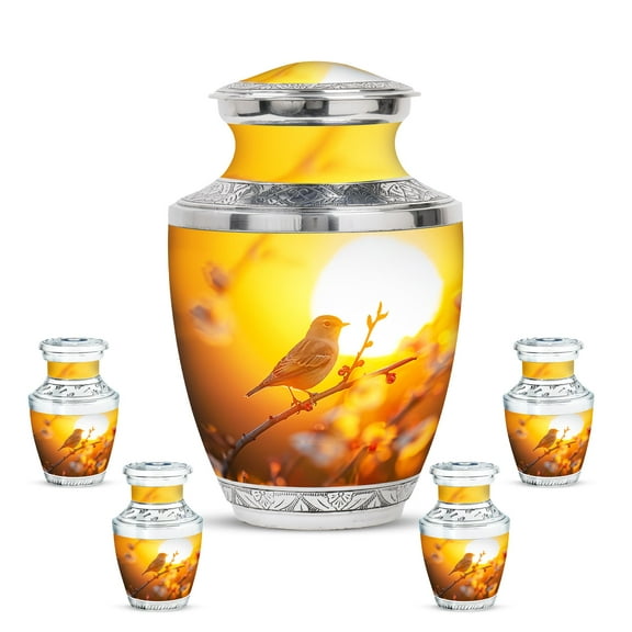 KARYLIZ Sparrow Urn - Urn for Human Ashes Adult Male - Yellow Funeral Urn for Ashes for Women - Adult Funeral for Female - Keepsake Urns for Mom & Dad