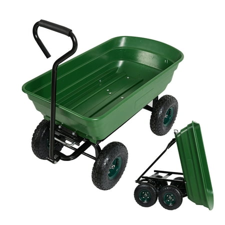 Karmas Product Garden Dump Utility Wagon Cart-550 LB Weight Capacity Multifunctional Wheelbarrow Sturdy Plastic Yard Lawn Cart for Wood and Cargo