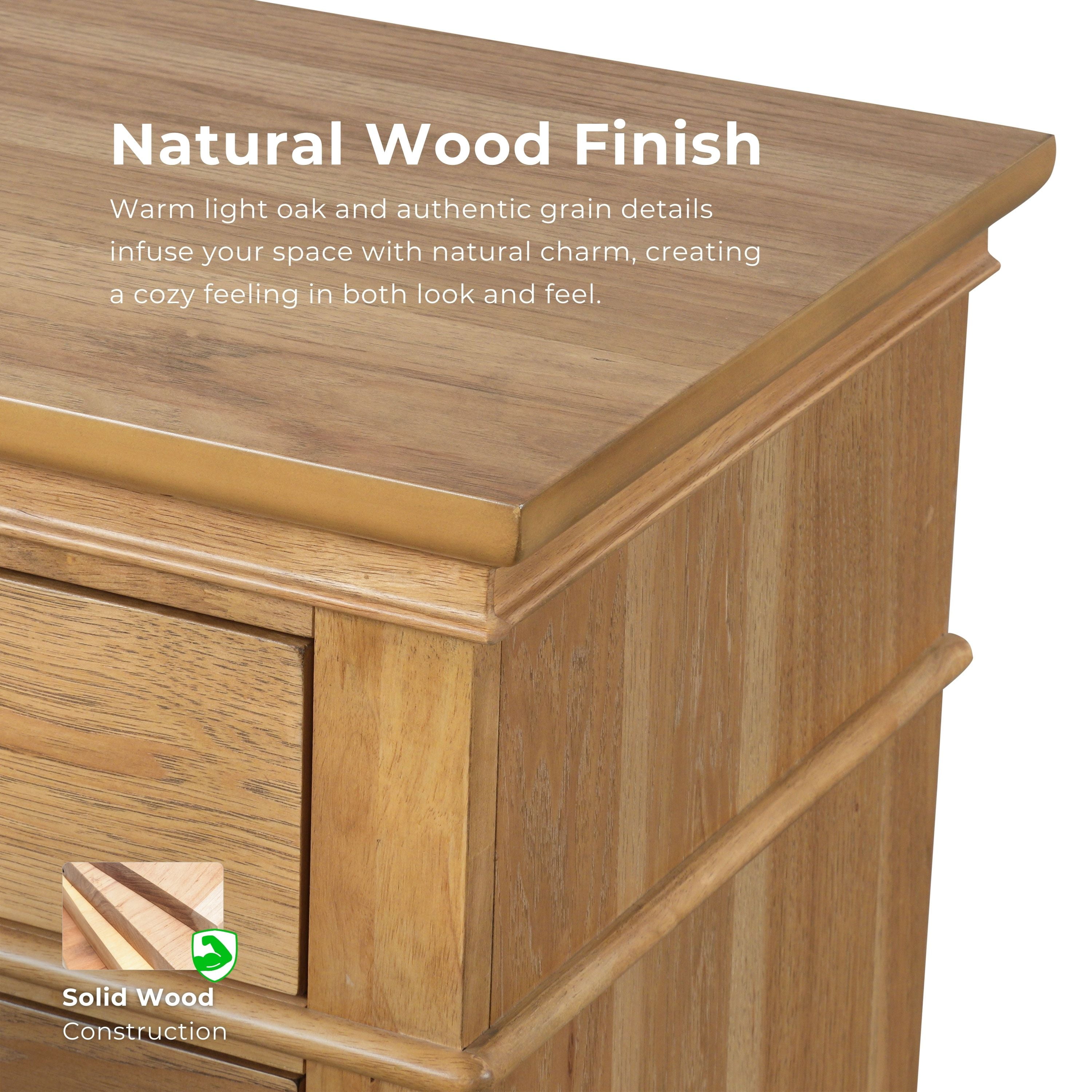 Furniture of America Stratford 2-Drawer Solid Wood Adult Bedroom Nightstand, Natural Oak