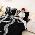 thumbnail image 3 of Feelyou Black White Ink Octopus Full Size Sheets for Boys Girls, Retro Ocean Wildlife Bed Sheets, Black Grey, 4 Pieces, 3 of 5