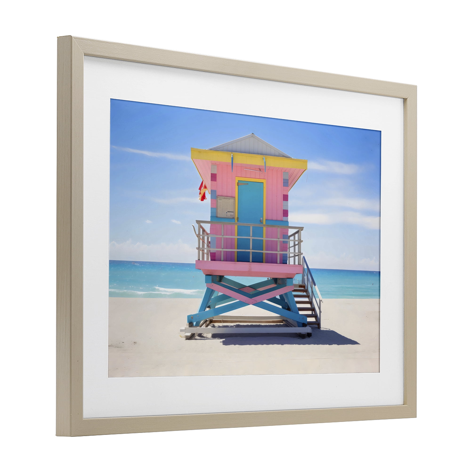 Stupell Industries Pastel Lifeguard Hut on Beach Birch Framed Print Under Glass, design by Creative Studio