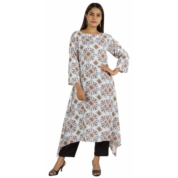 Moomaya Solid Rayon Kurta For Women bell Sleeve Drawstring Neck Long Ethnic Kurti