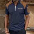 thumbnail image 5 of Men's Color Block Top 48%Polyester 38%Rayon 11%Cotton 3%Spandex Short Sleeve Zipper Stand Collar Casual Shirt Fashion Breathable Work Golf Travel | Zenithor,Navy S, 5 of 9