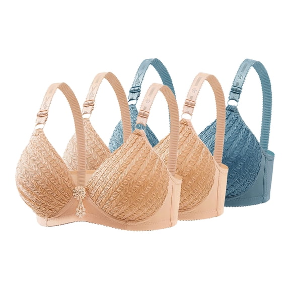Wensltd 3PC Plus Size Bras for Women Back Closure Breathable Wireless Bra for Everyday Wear Lightweight Comfort Fit Thin Bras