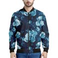 thumbnail image 3 of Chaqueta con cremallera y estampado de flores de rosas para hombre, con plantas 3D, mangas largas, para primavera y otoño, chaquetas de gran tamaño, abrigos, ropa de calle, 3 of 5