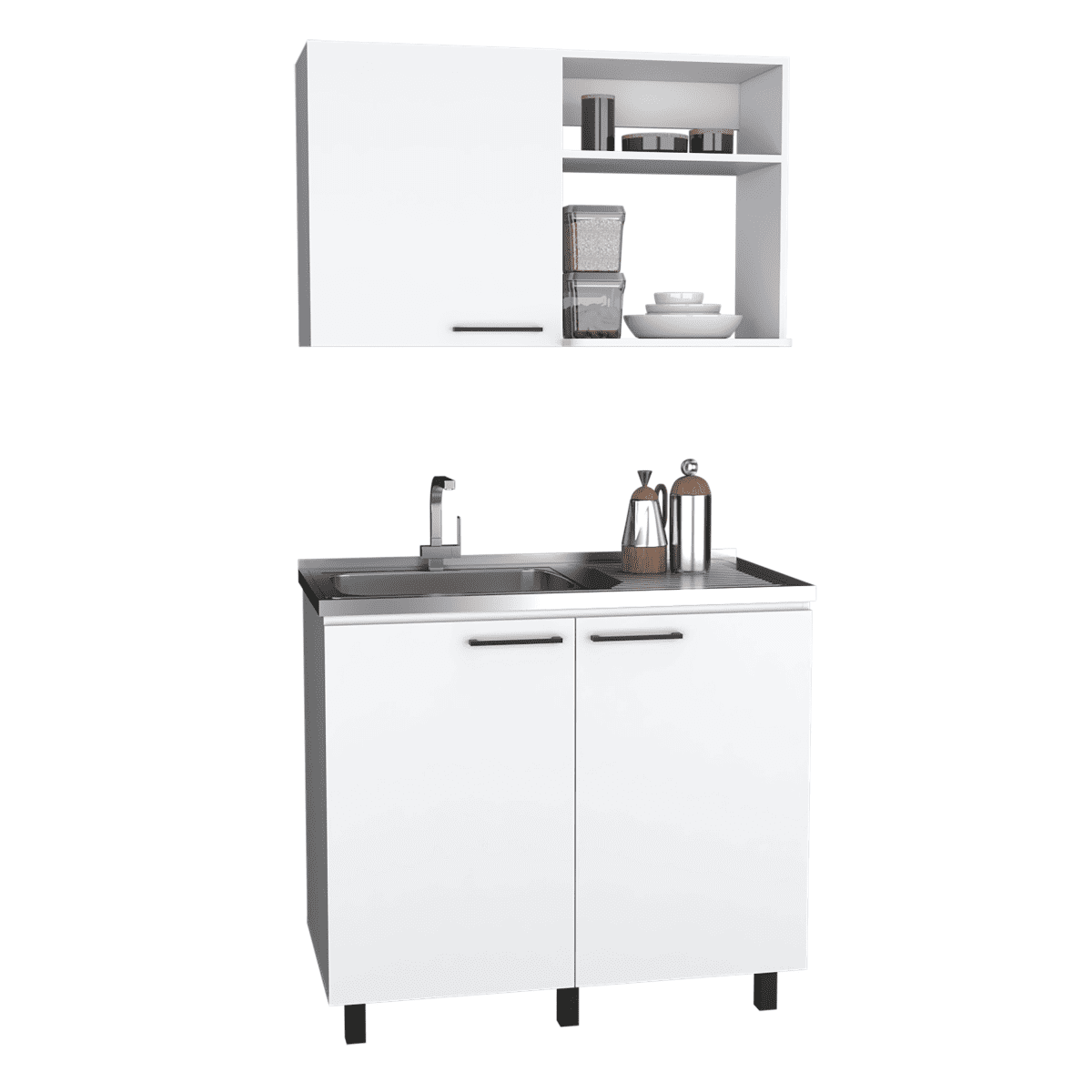 Miekor Furniture Alexandria 2 Piece Kitchen Set, Wall Cabinet & Utility Sink, White B5A6581