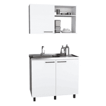 Miekor Furniture Alexandria 2 Piece Kitchen Set, Wall Cabinet & Utility Sink, White B5A6581