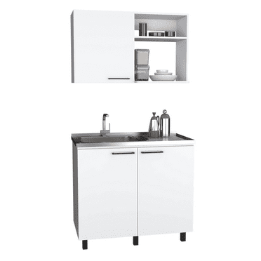 Miekor Furniture Alexandria 2 Piece Kitchen Set, Wall Cabinet & Utility Sink, White B5A6581