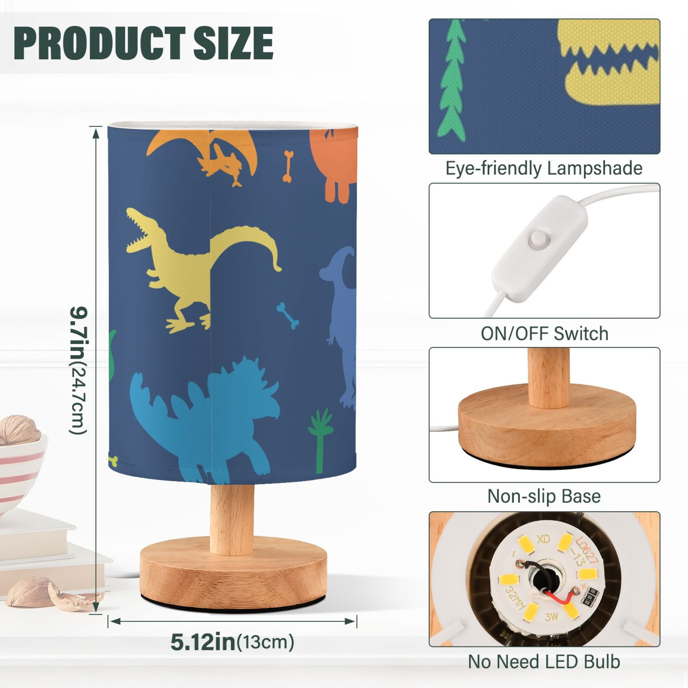 Collection Cute Cartoon Dinosaurs Bedside Table Lamp LED Warm Lights with USB Charging Port Retro Cylinder Desk Lamps for Bedroom Living Room Office Coffee Bar Decoration