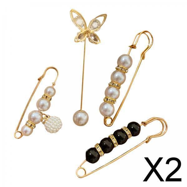 2x 4 Piezas Moda Mujer Broche de Perlas Ajuste Decoración Pretina Clip Cierres Apretar DIY Cintura Pernos de Seguridad para Suéter, Bufanda, Camisa 2 piezas