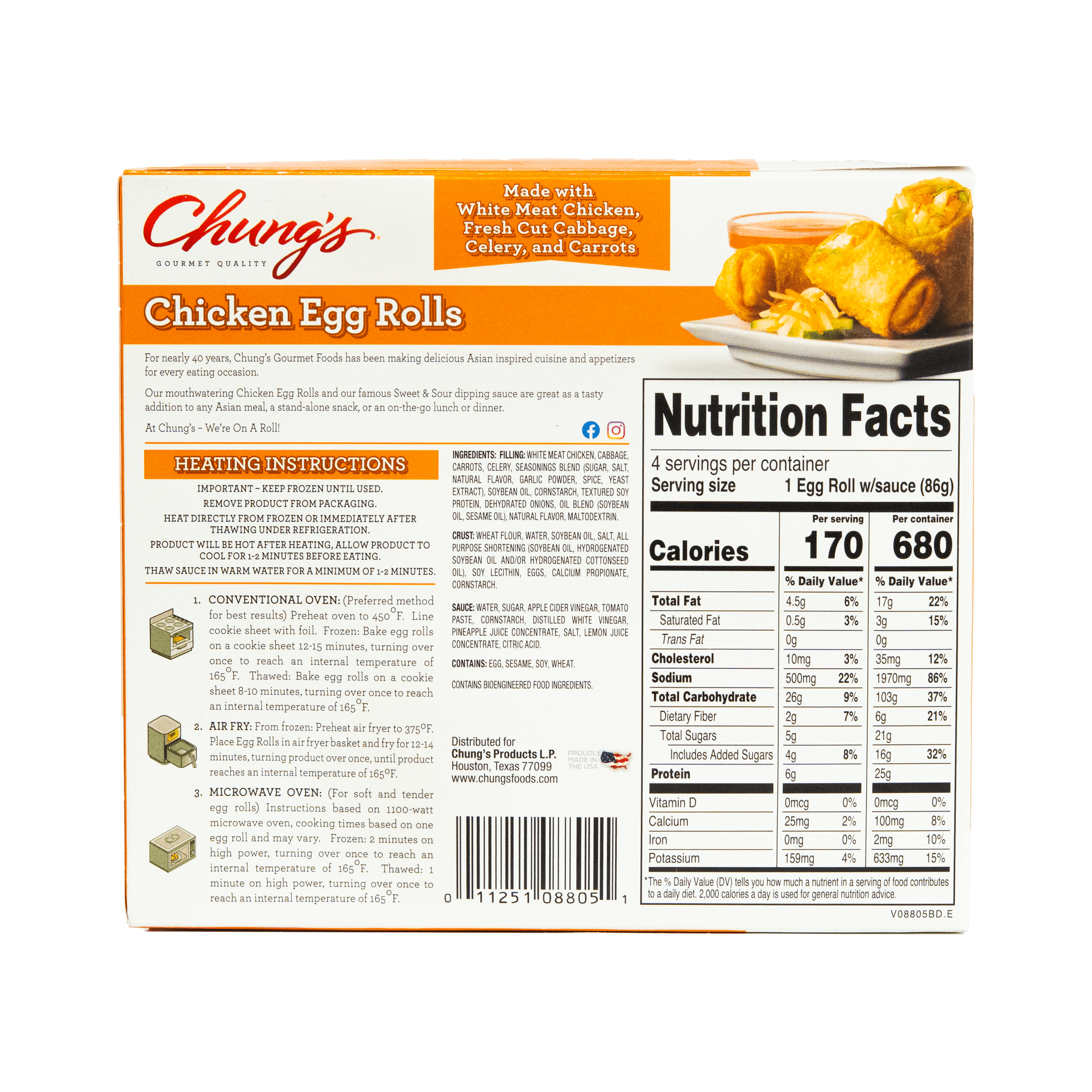 Chung's White Meat Chicken Egg Rolls, 12 oz, 4 Count, Frozen