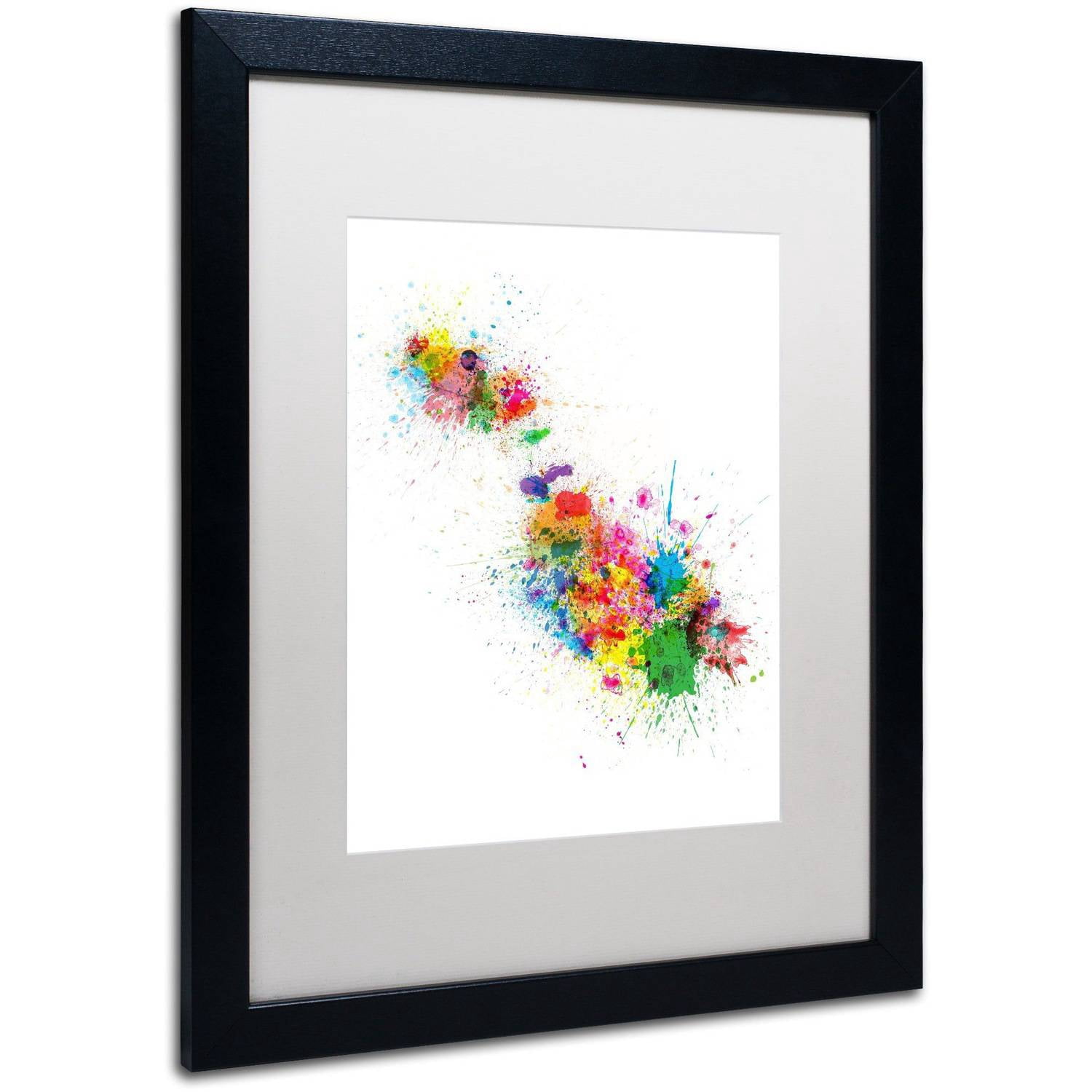 Trademark Fine Art 'Malta Map Paint Splashes' Canvas Art by Michael Tompsett, White Matte, Black Frame