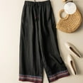 thumbnail image 3 of BODOAO Women's Capri Linen Embroidered Wide Leg Pants Summer Boho Drawstring High Waist Casual Beach Cropped Pants Solid Summer Embroidered Cotton and Casual Slacks Black 3Xl, 3 of 3