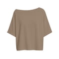 thumbnail image 4 of YUGYXL Womens Cinched Waist Off The Shoulder Tops Dolman Sleeve Banded Bottom Tee Shirts Casual Loose Summer Outfits Khaki Top L, 4 of 9