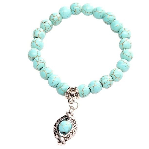 Turquesa pulseras elásticas pulsera unisex pulsera pulsera de yoga pulsera azul pulsera de piedras preciosas Turquesa joyería pulsera de piedra natural