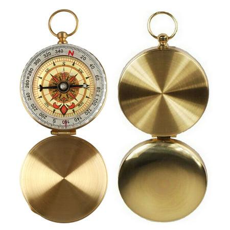EEEkit Pocket Compass, Golden Outdoor Comprass Brass,Vintage Old Style Compass, Pocket Watch Style,Mini Round Antique Hiking Hunting Camping Survival Luminous Compass For Outdorr