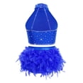 thumbnail image 5 of Doomiva Kids Girls Rhinestone Dance Crop Top and Tassel Feather Briefs Skirt 2 Piece Ballet Gym Latin Jazz Dance Outfit Royal Blue 12, 5 of 7