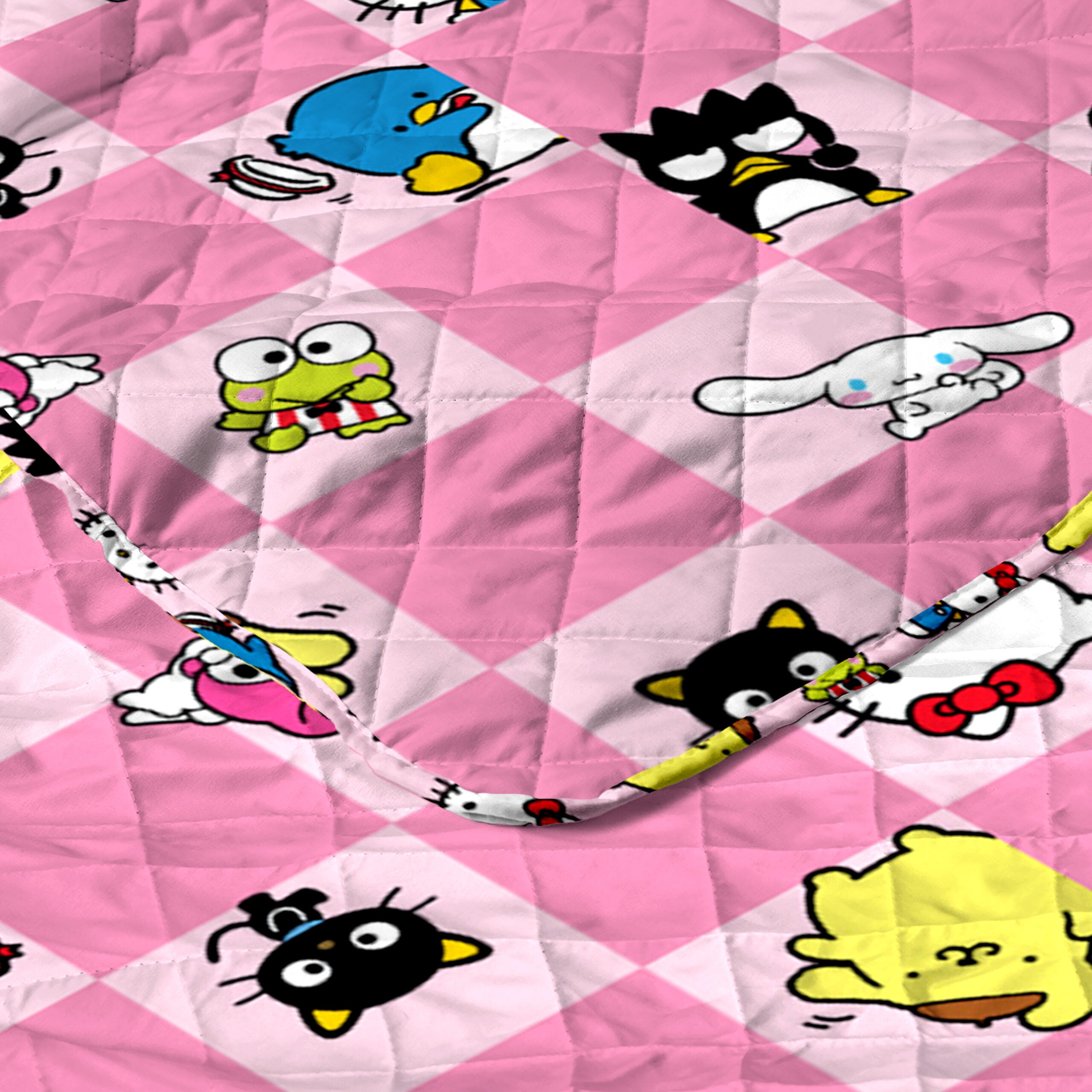 Hello Kitty & Friends Check Quilted Throw Blanket 60x80 inches, Kids Character Bedding