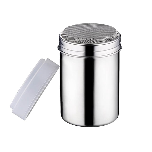 2DXuixsh Pepper Powder Box Seasoning Powder Box Powdered Sugar Shaker with Lid Stainless Steel Fine Mesh Shaker Powdered Sugar Cocoa Powder Chocolate Coffee Powder Latte White