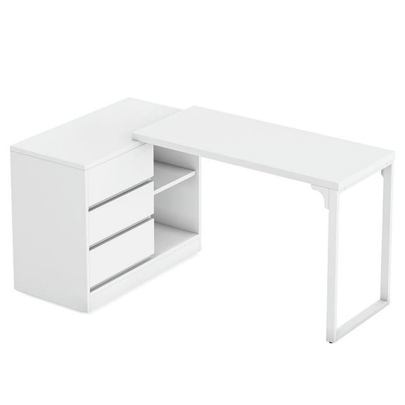 Resenkos Study Writing Desk, Computer Desk,L-Shaped Computer Desk, Reversible Corner Desk With Drawer Cabinet,White