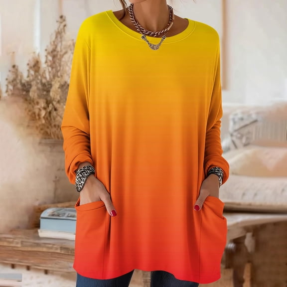 Wowcloth Women's Ombre Long Sleeve Top, Casual Loose Fit with Pockets for Daily Wear and Travel