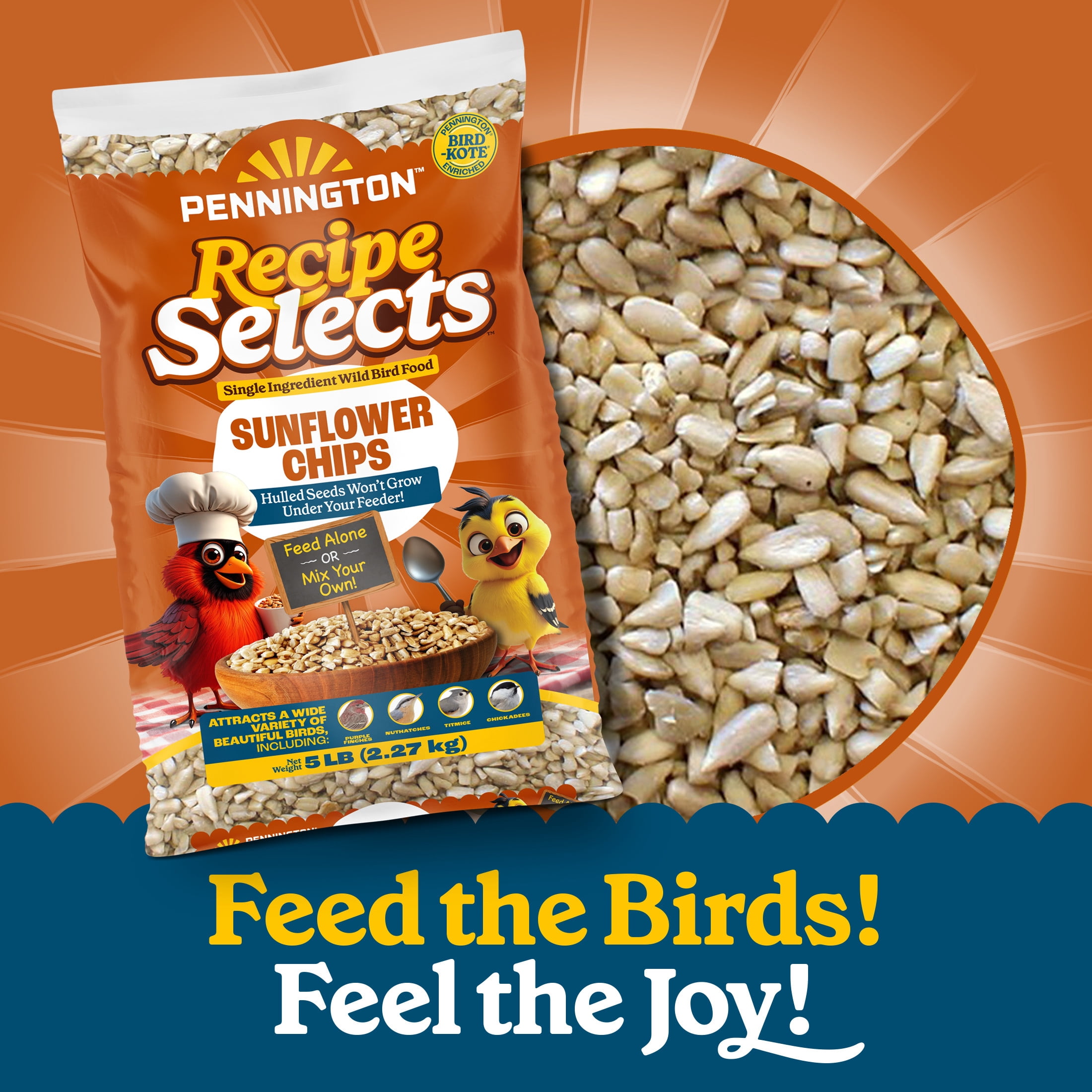Pennington Select Sunflower Chips, Dry Wild Bird Food and Seed, 5 lb. Bag, 1 Pack