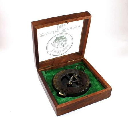 Antique Vintage Finish Brass 3" Sundial Directional Compass Wooden Glass Box Metal Sundial Customised Logo
