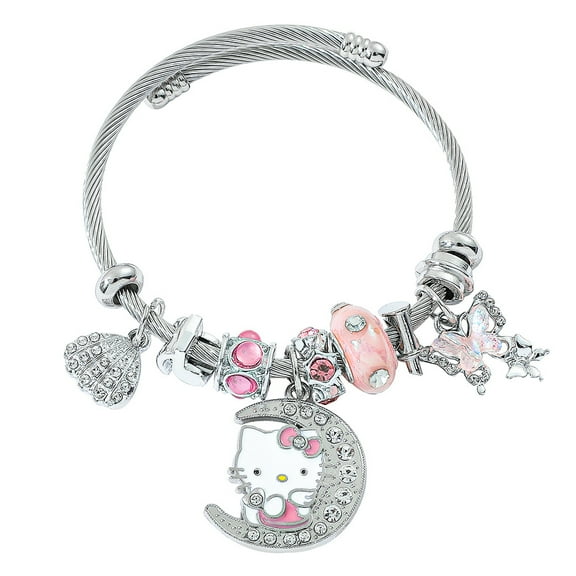 2.17" Hello Anime Kitty Charm Bracelet Jewelry - Family Cartoon Charm Bracelet Gifts for Women Girl - Ages 3 