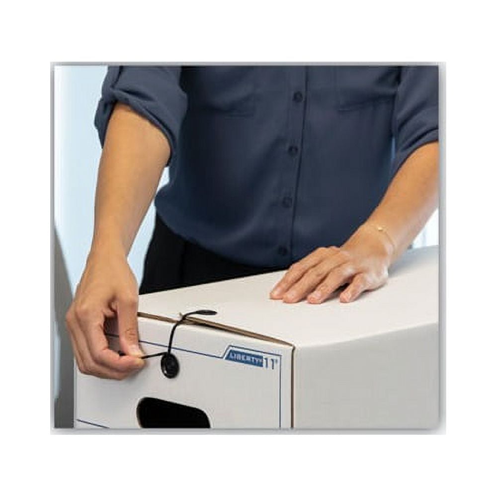 Bankers Box® Liberty® Standard-Duty Storage Box With String & Button Closure, 23 1/4" x 9 1/2" x 4 1/4", 60% Recycled, White/Blue