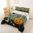 thumbnail image 2 of Homewish Spooky Halloween Carving Skeleton Queen Comforter Set,Bat Witch Print Comforter Sets Queen,Dark Green Orange,Halloween Reversible,3 Pieces,1 Comforter and 2 Pillowcases, 2 of 7