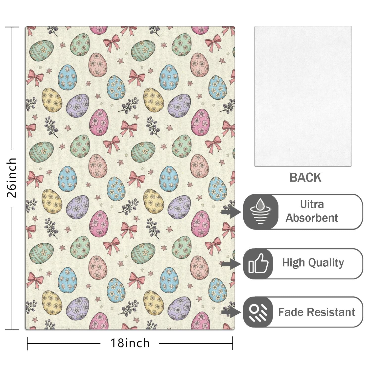 6 Pcs Funny Kitchen Towels, Easter and Pink Bows Cream Pattern Microfiber Dish Towels 18"x26", Decorative Tea Towel Set