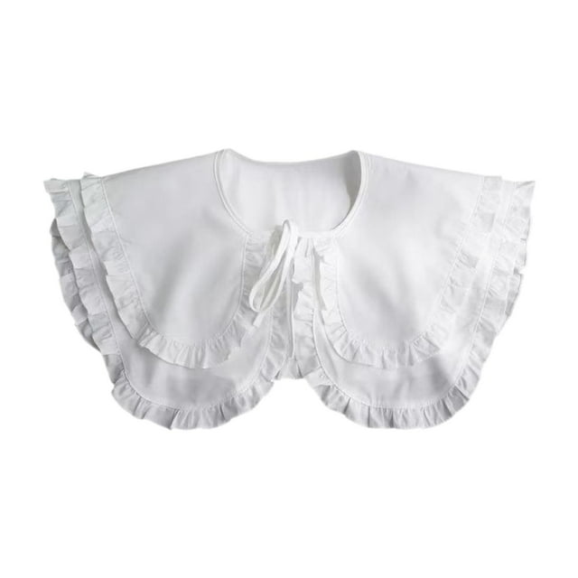 Rongfmy Women Double Ruffle Fake Collar Detachable False Collar for Sweater Sweaters White