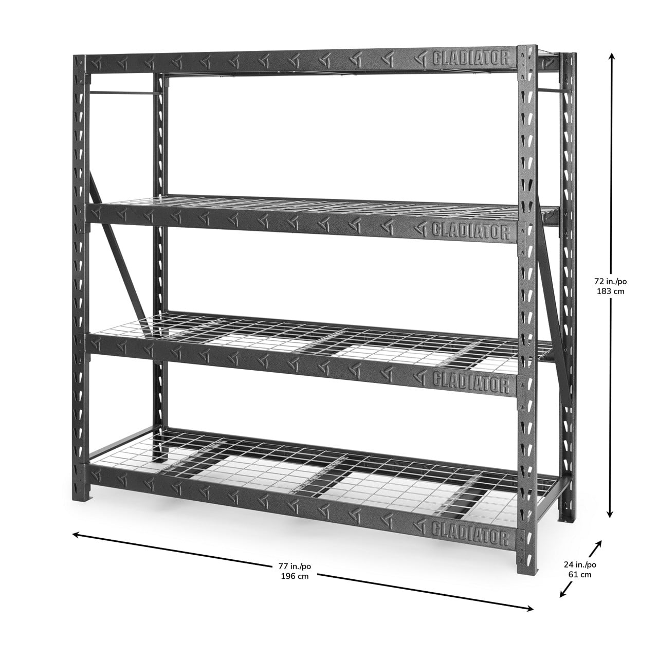 GLADIATOR 77" WIDE HEAVY DUTY RACK WITH FOUR 24" DEEP SHELVES