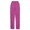 thumbnail image 4 of Fanxing Holiday Deals High Waist Cotton Linen Capris Pants for Women Hollow Out 7/8 Pants Casual Summer Wide Leg Summer Cropped Trousers Hot Pink,XL, 4 of 7
