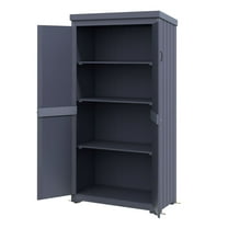 Garden Shed Outdoor Storage Cabinet - Gray Wood Lockable Tool Shed with Galvanized Roof - Slim Backyard Storage for Lawn & Garden - 3 Shelf Organizer